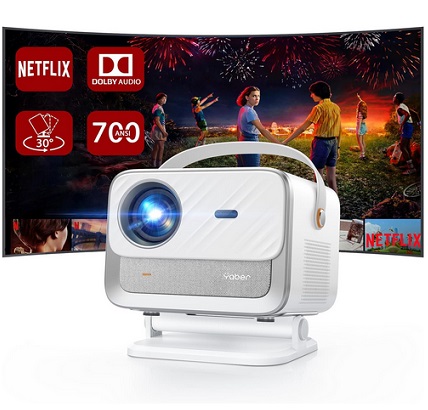 【Official Neflix & Dolby Audio】Projector, YABER V12 Portable Projector 4K Support 700ANSI , Auto Focus&Keystone,WiFi 6 BT Full HD 1080P Projector, 50% Zoom Smart Projector for Home Cinema, Outdoor, Bedroom