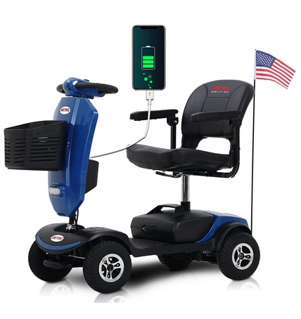 Metro Mobility M1 PLUS 4 Wheel Powered Mobility Scooter for Seniors - 300 lbs Capacity Electric Mobility Scooter for Adults - Long Range Power Extended Battery with Thickened Seat and USB Charging Port - Blue