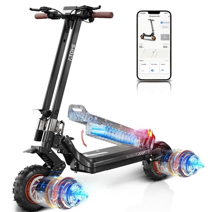 Atomi Turbo-1 Folding Electric Scooter with Smart APP- 2400W Dual Motor Up to 31 MPH & 50km, 20AH Removable Battery, Long Range 34 Miles & 55km, 11\