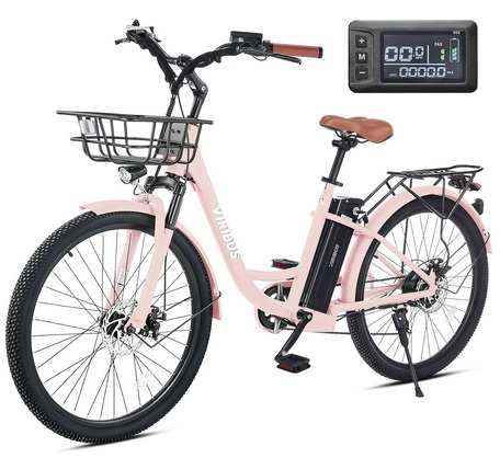 Viribus Electric Bike for Women, 500W (Peak 750W) 48V 13AH City Ebikes for Adults with Basket, Rack, Suspension, Aluminum Frame, Cruiser Commuter E Bike for Women, Step Through Electric Bike