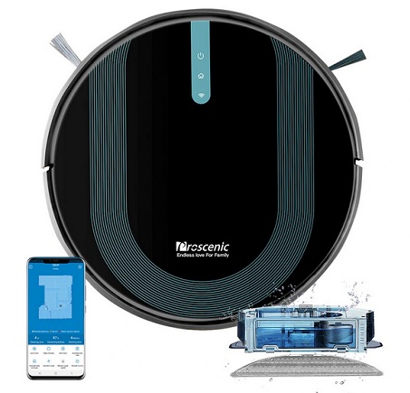 Proscenic 850T Smart Robot Cleaner 3000Pa Suction Three Cleaning Modes 250ml Dust Collector 200ml Electric Water Tank Alexa Google Home App Control