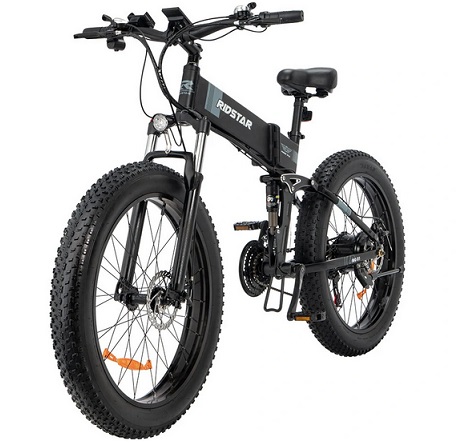 Ridstar H26 Electric Bike 48V 15AH Battery 1000W Motor 26*4.0inch Tires 60-80KM Max Mileage 150KG Max Load Folding Electric Bicycle