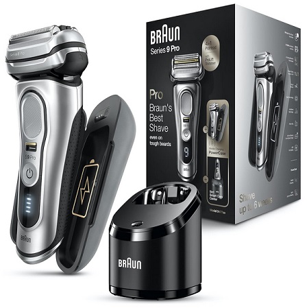 Braun Electric Razor for Men, Waterproof Foil Shaver, Series 9 Pro 9477cc, Wet & Dry Shave, with Portable Charging Case, ProLift Beard Trimmer, 5-in-1 Cleaning & Charging SmartCare Center, Silver