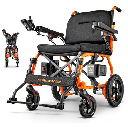 SuperHandy GoRide 2 Electric Wheelchair - Lightweight (42lbs), Foldable, Dual Brushless Motors, Zero Turn, Electromagnetic Brake, Portable Design for Enhanced Mobility (330lbs Capacity)