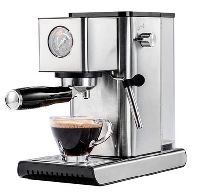 KONKA KKFJ-1202 Espresso Coffee Machine, 15Bar Pressure, 1.2L Water Tank, Steam Milk Froth, with Pressure Dial, EU Plug - Silver