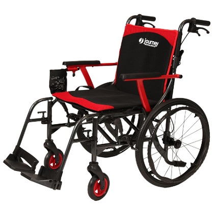 Journey So Lite C2 Ultra Lightweight Wheelchair for Adults – Foldable, Portable Manual Chair for Seniors – Frame Weighs Only 14 lbs – Black Patterned Frame with Red Trim