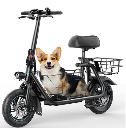 Gyroor C1S Adults Electric Scooter with Large Middle Basket, 550W Motor 18.6 MPH 20 Mile Distance, Foldable E-Scooter with seat for Pets & Cargo