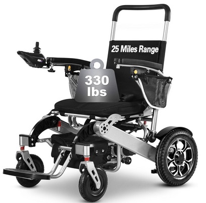 Tripaid 25miles Foldable Electric Wheelchairs for Adults Big and Tall Support 330lbs, 20.3in Seat and 25.2in Backrest, All Terrain Power Wheelchairs Portable Lightweight