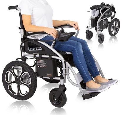 Vive Folding Electric Wheelchair - Foldable Wheel Chair, Narrow Power Scooter, Heavy Duty, TSA Approved - Compact Size for Seniors Adults - Battery Portable, Folds, Shock-Absorbing (16 x 30 x 28.5)