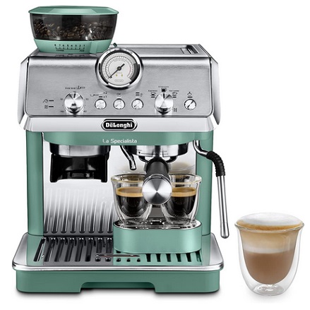 De\'Longhi La Specialista Arte EC9155.GR, Barista Pump Espresso Machine, Bean to Cup Coffee and Cappuccino Maker, 8 Grinding Settings, MyLatte Art Frothing Wand, 1550W, Green