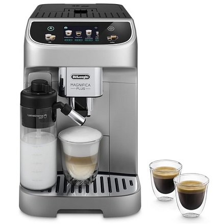 De\'Longhi ECAM322.70.SB Magnifica Plus Automatic Coffee Machine with LatteCrema Hot, Bean to Cup Espresso Machine with 18 One-Touch Recipes, Full-Touch Control Panel, 1450W, Silver/Black