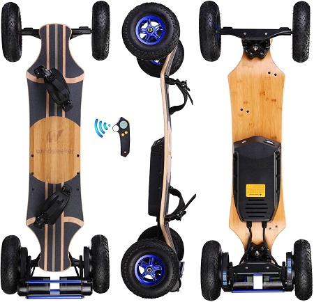 Windseeker Off-Road Electric Skateboard with LCD Remote Control, Electric Longboard with Light for Adults, 1650W Dual Motor, 27 MPH & 18 Miles Range, 7+2+2 Maple and Fiber Glass Up to 330 lbs