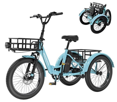 MOONCOOL Electric Tricycle 500W 48V Folding Electric Trike Peak Power 750W, 3 Wheels Electric Bicycle, Aluminum Frame Electric Tricycle with Large Basket and Removable Battery