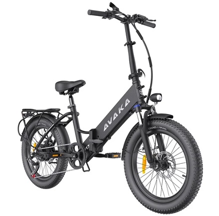 AVAKA K300 Folding Electric Bike, 350W Motor, 36V 16Ah Battery, 20*3.0 inch Tires, 31km/h Max Speed, 100km Range, Front & Rear Disc Brakes, LCD Display, SHIMANO 7-speed - Black