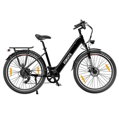 ESKUTE ES-28-LJ Electric Bike, 250W Motor, 36V 20Ah Battery, 28*1.75\' Tires, 25km/h Max Speed, 120km Range, SHIMANO 7-speed, Hydraulic Suspension Front Fork - Black