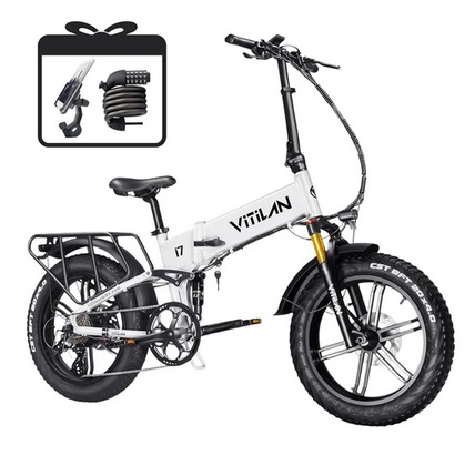 Vitilan I7 Pro 3.0 Electric Bike, 750W Motor, 48V 20Ah Battery, 20*4.0-inch Fat Tire, 45km/h Max Speed, 110km Max Range, Hydraulic Disc Brake, Hydraulic Suspension Rear Shock, Air Suspension Front Fork, Shimano 8 Speed - White