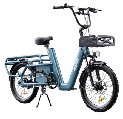 ONESPORT OT01 Electric Cargo Bike, 650W Motor, 48V 27Ah Battery, 20*2.6-inch Tire, 25km/h Max Speed, 100km Max Range, Hydraulic Disc Brakes, Front Suspension Fork - Blue