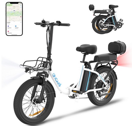 Gyrocopters iCaddy Electric Bike for Adults | Bike with Trunk, Basket, ANTI-THEFT GPS TRACKER | Speed upto 40 Km/h Range upto 125 Km | Peak 650W Brushless Motor 20*3 Inch Fat Tire | UL2849 Safe Ebike