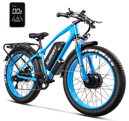 SURNAT N12 Electric Mountain Bike 26x4.0 Fat Tire, Dual Motor AWD 2000W, 32MPH Ebike with 48v/22.5Ah Removable Battery, Hydraulic Disc Brake E-Bike for Men Women