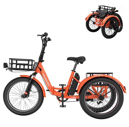 MOONCOOL Electric Tricycle Folding Trike for Adults 500W 48V Removable Battery 20 Inches 3 Wheels Electric Bikes Bicycle for Adults, Three Wheel Electric Cruiser Tricycle