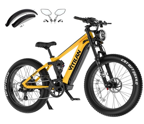 VITILAN T7 PRO 1600W Peak Electric Bike for Adults Fat Tire Ebike, 52V 20AH Removable Battery Max Range 80Miles & 35MPH, 26 Inch Mountain Electric Bicycle with Full Suspension