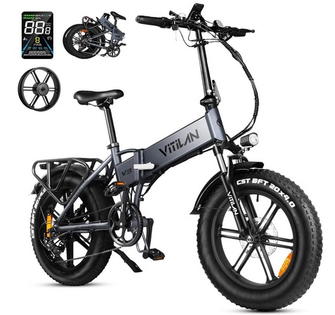 VITILAN V3 2.0 Electric Bike 1200W Peak, Folding E Bikes for Adults, 20x4 Fat Tire Ebikes for Adults, 13AH 624Wh Ebike with LCD Display Shi-Mano 7-Speed, Up to 28MPH & 50Miles E Bike Bicycle