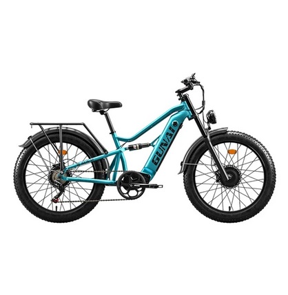 GUNAI M2 Electric Mountain Bike, 2*750W Motor, 48V 17.5AH Battery, 26*4.0 Inch Tires, 60km/h Max Speed, 55km Range, Hydraulic Disc Brake, Dual Suspension, Shimano 7-Speed