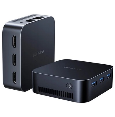 Blackview MP80 Mini PC, Intel N95 4 Cores Up to 3.4GHz, 16GB LPDDR5 RAM 512GB SSD, 3*HDMI Triple Screen Display, 2.4/5GHz Dual-band WiFi Bluetooth 4.2, 3*USB 3.0, 2*RJ45, 1*3.5mm HP/MIC TRRS