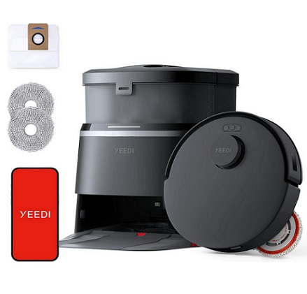 Yeedi M12 PRO+ Robot Vacuum and Mop, 11000Pa Strong Suction, ZeroTangle Technology, TruEdge Deep Mopping, Auto Mop Washing/Drying, Auto-Lift Mopping, Mini Omni Station, Black