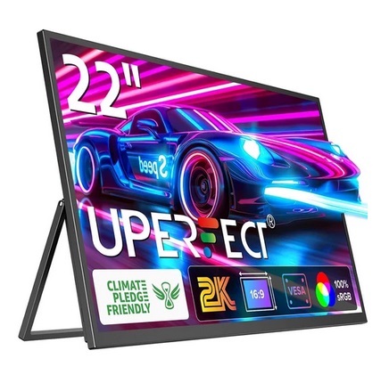 UPERFECT UMax22 22-inch Portable Monitor, 60Hz Refresh Rate, 2560*1440 IPS Screen, 100% sRGB, FreeSync, Built-in Speakers, Driver Free, HDR, Low Blue Light, 180° Adjustable Stand, 2*USB-C, 1*Mini HDMI, 1*Micro USB-B OTG, 1*Audio Jack