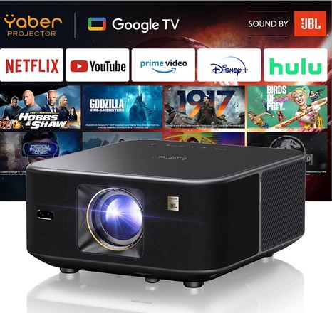 Yaber K3 Projector 1600 ANSI Smart Projector with Google TV, 30W Speaker Sound by JBL, Dolby Audio, Home/Outdoor Movie Projector with WiFi6 and Bluetooth, Auto Screen Adapation,Netflix 7000+app