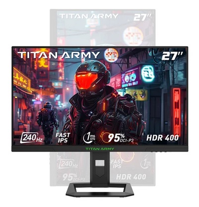 TITAN ARMY P2710S Gaming Monitor, 27\'\' 2560*1440 Fast IPS Screen, 240Hz Refresh Rate, 1ms GTG, HDR400, Adaptive-Sync, Dynamic OD, Game Assist, 10 Scenario Modes, PBP&PIP Display, Low Blue Light, Adjustable Rotating Stand, Wall Mount Support