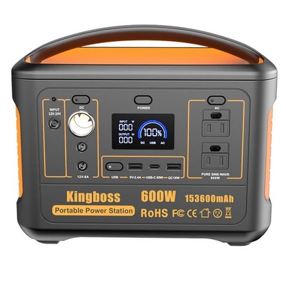 Kingboss 600W Portable Power Station, 568WH 153600mAh Outdoor Solar Generator with QC3.0/AC/USB DC/USB-C Output - Orange