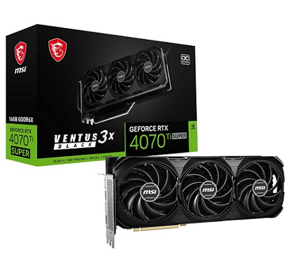 MSI GeForce RTX 4070 Ti Super 16G Ventus 3X Black OC Graphics Card (NVIDIA RTX 4070 Ti Super, 256-Bit, Extreme Clock: 2655 MHz, 16GB GDRR6X 21Gbps, HDMI/DP, Ada Lovelace Architecture)