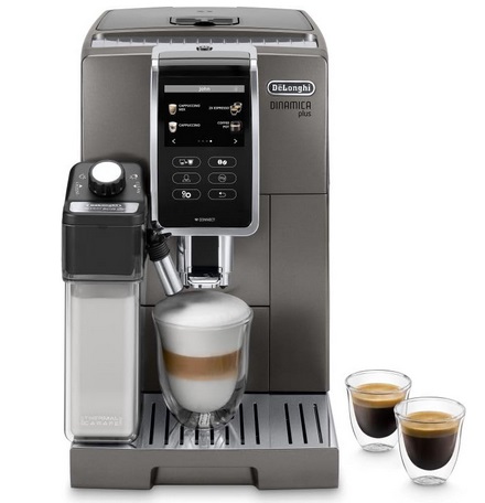 De\'Longhi Dinamica Plus Connected Espresso & Coffee Machine with Automatic Milk Frother, One Touch Latte, Cappuccino, Color Touch Display, ECAM37095TI