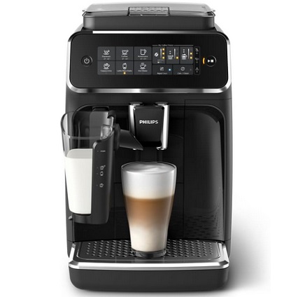 PHILIPS 3200 Series Fully Automatic Coffee Machine - 5 Delicious Coffees, LatteGo Milk System, Durable Ceramic Grinders, Intuitive Touch Display, Glossy Black (EP3241/54)