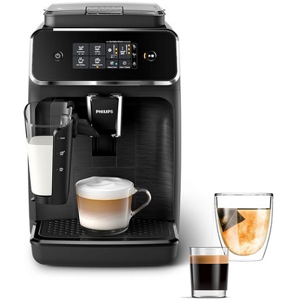 Philips 2200 Series Fully Automatic Espresso Machine, LatteGo Milk Frother, 3 Coffee Varieties, Intuitive Touch Display, 100% Ceramic Grinder, AquaClean Filter, Aroma Seal, Black (EP2230/14)