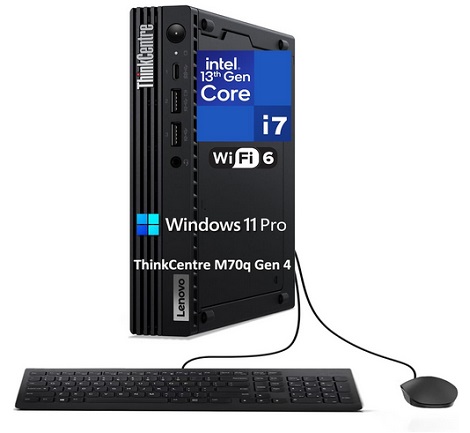 Lenovo ThinkCentre M70q Gen 4 MFF Tiny 1L Mini PC Business Desktop Computer, 13th Gen Intel 16-Core i7-13700T up to 4.9GHz, 32GB DDR4 RAM, 1TB PCIe SSD, WiFi 6, RJ45, HDMI, Windows 11 Pro Vent-HEA