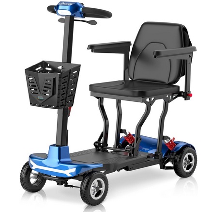 Snxyda Mobility Scooter for Adults, Seniors - 37.5 lbs Ultra Lightweight Folding Mobility Scooters for Seniors Airport Approved, All Terrain 4 Wheel Motorized Scooter for Travel, 275 lbs Capacity, Blue