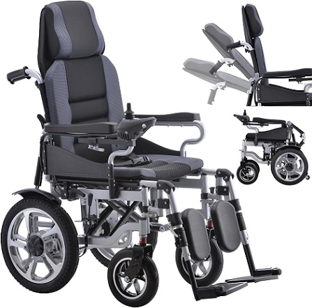 Broobey Reclining Intelligent Electric Wheelchair Folding Power Motorized Wheelchair All Terrain Motorized Wheelchair for Seniors 20AH 20 Miles Range Heavy-Frame Electric Wheelchair 300LBS Capacity Silver