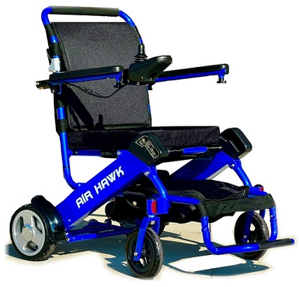 Air Hawk Foldable Lightweight Power Wheelchair 26 miles Range 264.5 pounds Max Capacity (Blue)