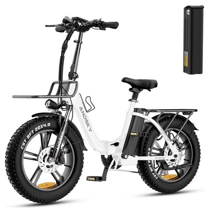 ANDSKY 1200W Peak Fat Tire Folding Electric Bike, 48V 32Ah Removable Battery, Max Speed 75Miles-150Miles & 30Mph Dual Suspension, Step-Through Frame 7-Speed Hydraulic Oil Brakes E-Bike with Basket