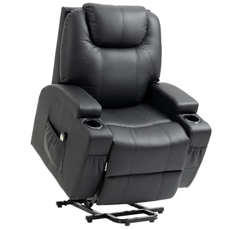 HOMCOM Power Lift Chair for Elderly, PU Leather Recliner Sofa Chair with Footrest, Remote Control, Side Pockets and Cup Holders, Black