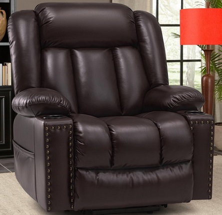 CFVYNE Large Power Lift Chairs Recliners for Elderly with Heated and Massage, Overstuffed Adjustable Lift Chairs, 3 Positions, Breathable Leather, USB-A and USB-C, Cup Holder, Side Pocket, Dark Brown