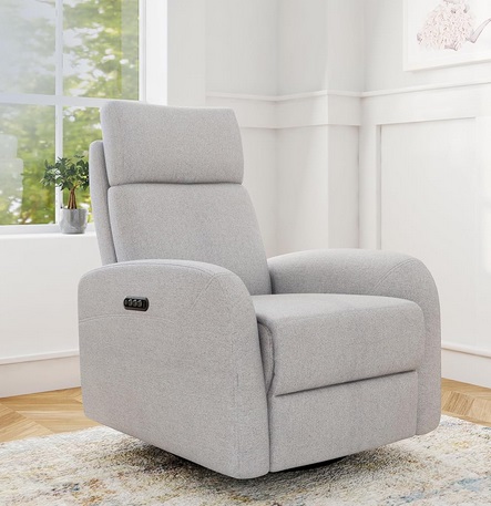 Serena Triple Power Glider Recliner ‎SR-14414, Upholstered Fabric Rocking Glider, Full Recline Mechanism, Accessible USB Charging Port, Nursery Rocking Chair for Breastfeeding, Napping, Maternity Grey