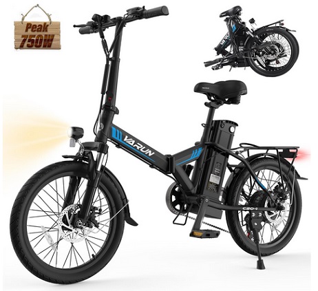 VARUN C20-1 Electric Bike Peak 750W Folding Ebike for Adults Up to 50 Miles 20MPH, 48V Removable Lithium-Battery, Stylish 20\