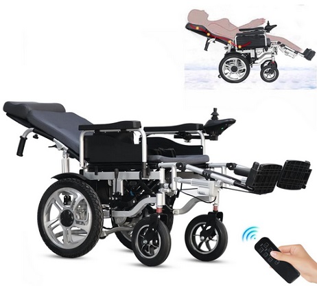 Reclining Electric Wheelchair,Foldable Electric Wheelchairs for Adults,Lightweight All Terrain Motorized Wheelchair for Seniors,Portable Folding Power WheelChairs,Remote Control Mobility Aid-20Miles