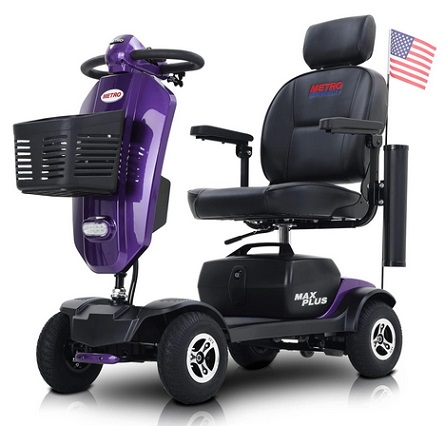 Metro Mobility MAX PLUS - 2024 New 4 Wheel Outdoor Mobility Scooter - Adult Mobility Scooter 300 lbs Foldable - Battery - 12V20AH*2pcs, Max Range 16 Miles (Purple)