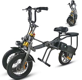 Three-Wheeled Electric Bicycle One Button Fast Folding Ebike with 36V 250Wh Pedals Double Battery,Fashion Parent-Child Travel E Bike with 14 inch Wheels