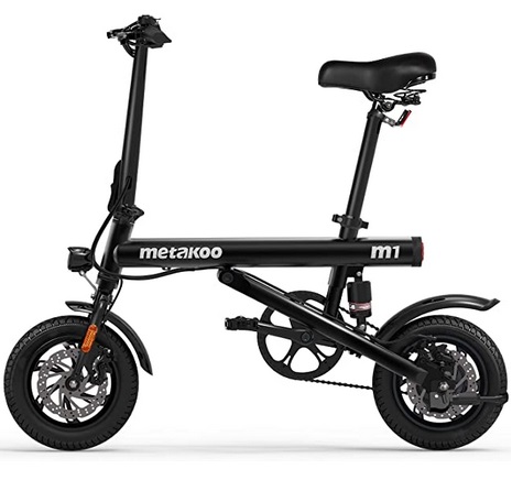 METAKOO M1 12 Inch Wheel  Folding Electric Bicycle with Rear Suspension, Top Speed 15mph, Up to 37miles Travel Range, City Electric Commuter Bike with Headlight and Tail Light